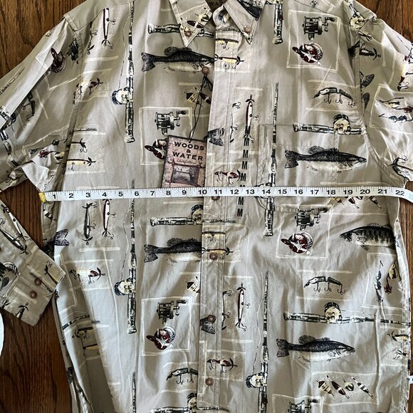 Woods & Water Outfitters Fishing Themed Button Up Long Sleeve Shirt NEW M - Picture 5 of 8